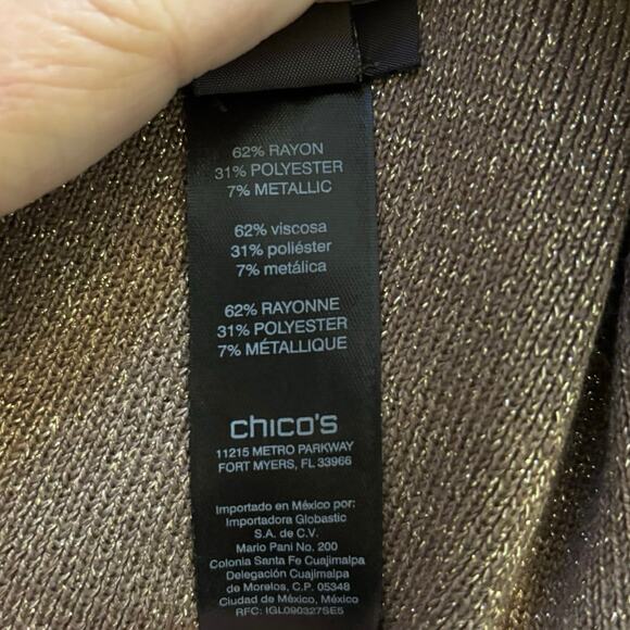 Chicos Travelers Size 1 US M Gold Metallic Sweater Tunic Top - Picture 6 of 7